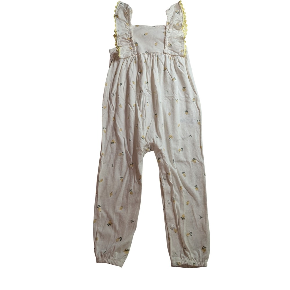 Carters Baby Girls Lemon Print Ruffle Romper Jumpsuit Cream Yellow Lace Trim